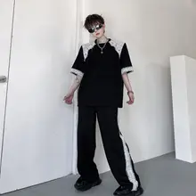夏季の高級感ある短袖シャツ【フリンジ・毛羽立ちデザイン・ワイドパンツ】（セットアップ対応）