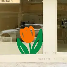 チューリップデザインのDIYウォールステッカー【ファッション・カフェ・店舗用ガラス扉装飾】