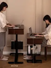 レトロなデザインの化粧台【ウォールナット色・昇降機能・移動可能・キャスター付き】