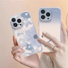 グラデーションブルーフラワー携帯電話ケース【ソフトシリコン・全身保護・適用機種】