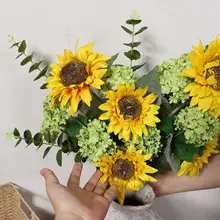造花 ひまわり 花束 黄緑 リアルタッチ シルクフラワー 上品 爽やか インテリア ウィンドウディスプレイ