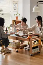 チェリーウッド製 移動可能な茶卓【伸縮式・実木・焚き火用テーブル】
