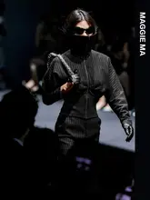 ストライプデザインのフィット＆フレアドレス【スリット入り・女性用・スリム効果】（セットアップ対応）