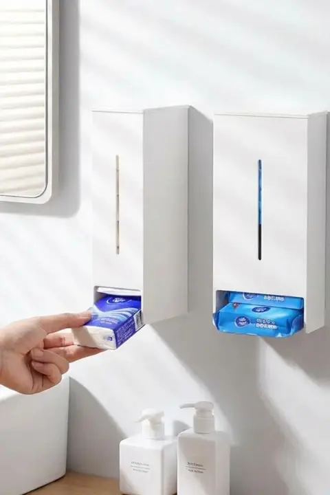 壁掛けトイレットペーパー収納ボックス【穴あけ不要・ウェットティッシュ収納可・バスルーム用】