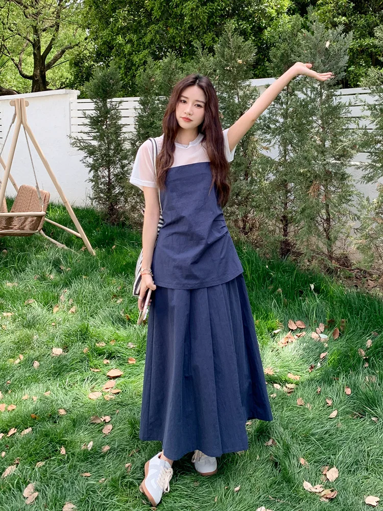 深青色ネットスカート三件セット：夏季の快適さとシルエット美しさを実現