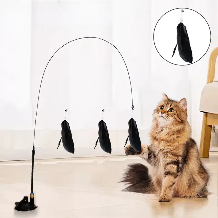 吸盤式ねこじゃらし【羽根交換可能・耐久性のあるスチール製・振り子タイプ】