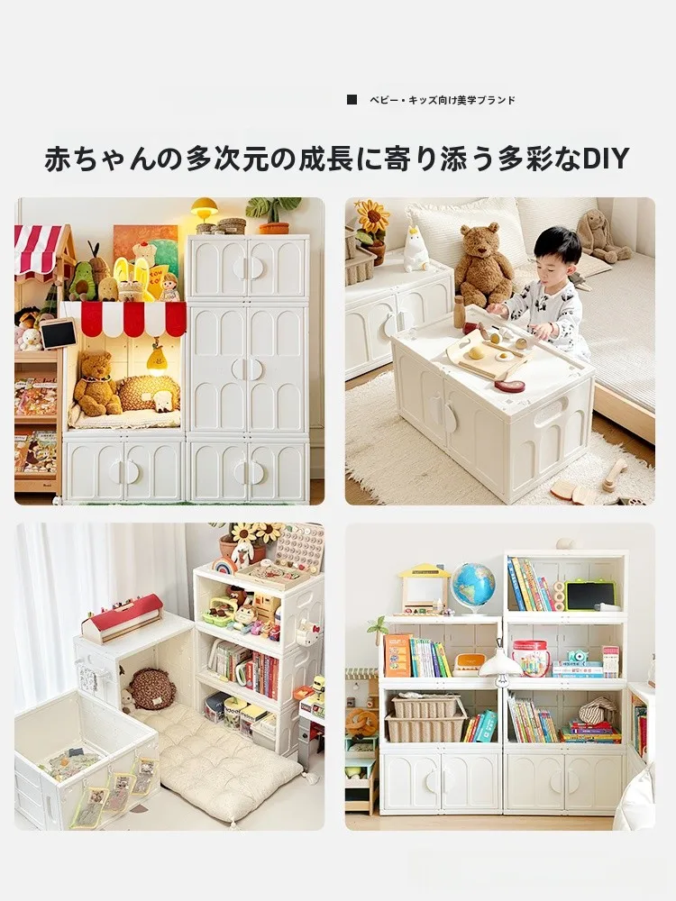子供用収納キャビネット：多機能衣類収納とお世話台を備えた北欧風デザイン