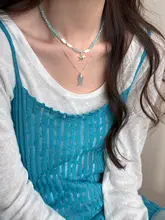 海藍宝の小魚ペンダントネックレス【スター型ビーズ・デザインネックレス】