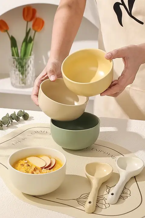 可愛い陶器製 ライスボウル【家庭用・チェック柄・サラダ・フルーツ・スープ用】