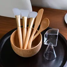 高品質SPA木製竹製フェイスマスクボウルとシリコンブラシのスキンケアツール（セットアップ対応）