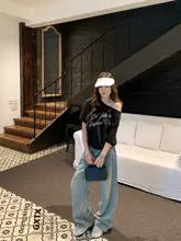 夏用 薄手 ゆったりシルエットのデニムパンツ【ビンテージ仕上げ・ストレート・トレンド】（セットアップ対応）