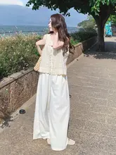 感ある夏のコーディネート【レース刺繍ベスト・半袖シャツ・ワイドパンツ】（セットアップ対応）