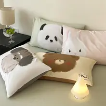 秋冬用 100sピーチスキン加工のコットンピローカバー【カートゥーンデザイン・48×74cm】