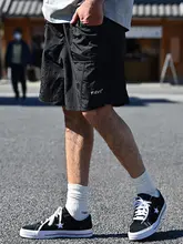 日系復古デザインのビーチパンツ【無地・夏用・メッシュ素材・五分丈】
