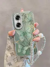 カメラレンズ保護付き Huawei Honor 60用スマホケース【フルカバー・防落落・軽やかなメッシュ素材・緑系・蝶々デザイン】