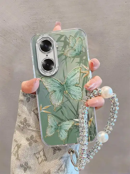 カメラレンズ保護付き Huawei Honor 60用スマホケース【フルカバー・防落落・軽やかなメッシュ素材・緑系・蝶々デザイン】