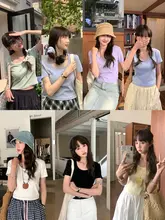 Uネ  ックデザインの短袖Tシャツ【スタイリッシュ・小柄向け・シンプルコーデに最適】