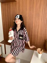 ストライプ柄キャラクター半袖パジャマ【レディース夏用・フィット・カジュアルデザイン】