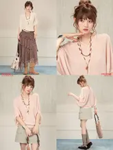 Vネックバットウィングスリーブニットトップス【夏用・ゆったり・シンプルデザイン】
