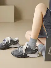 グレーのバレエスタイル厚底シューズ【レトロデザイン・カジュアル・女性用】