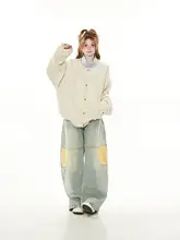 アメリカンリバイバルストライプシャツカラーの接ぎデザインバイカラージャケット【春秋用・トレンド感ある】