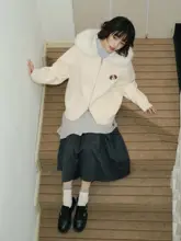 男女兼用 フード付きニットカーディガン【毛皮の襟・ゆったりサイズ・カジュアル】（セットアップ対応）