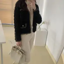 レディース 春秋用ニットカーディガン【ショート丈・ウール・フリンジデザイン・長袖】