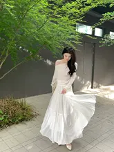 柔らかな光沢のあるチュールスカート【ホワイト・ウエスト絞り・夏用・気質の良いデザイン】