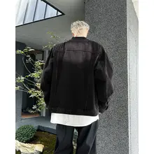 水洗復古風 メンズデニムジャケット【春秋用・立ち襟・クールなデザイン・肩パッド付き・フィット】