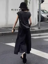 圧縮プリーツウエストゴムワイドパンツスカート【夏用・大きいサイズ・ハイウエスト・スリット・ゆったりシルエット・あんどお洒落】（セットアップ対応）