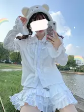 ロリータスタイルの半袖白シャツ【ボウリング襟・春秋用】（セットアップ対応）