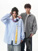 チェック柄 長袖シャツ【ユニセックス・カジュアル・リトロスタイル】（セットアップ対応）