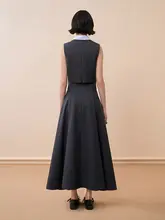 秋季グレー系学院風ハイウエストAラインロングフレアスカート（セットアップ対応）