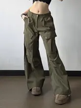 街頭スタイルの大口ポケット付きワイドパンツ【ダンス用・裾広がり・女性用】