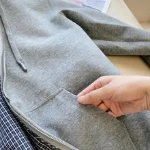 チェック柄デザインのフード付きアウター【ニットパッチワーク・フィット・カジュアル】