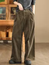 ヴィンテージ風コットンコールテン長パンツ【ゆったりストレート・ワイドレッグ・極上の柔らかさ】（セットアップ対応）