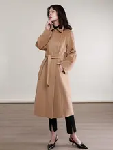 Manuela トレンチコート【キャメル・大きな襟・ウエストリボン・中長丈】