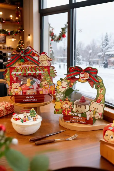 クリスマスケーキ用包装ボックス【カートンデザイン・ムースボール型・クリスマスハウス・お菓子用】