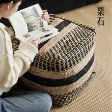 手作りインド製黄麻スツール【高級感ある中古風・リビング・寝室用】