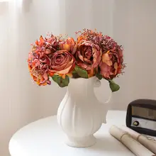 ブーケ 造花 ドライフラワー フラワーアレンジメント 秋色 アンティーク牡丹 インテリア リビング 卓上 デコレーション