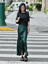 サテン風の落ち感が美しいフィッシュテールスカート【ミディ丈・優雅なデザイン・秋用】（セットアップ対応）
