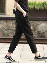 春秋用 レディース ブラックカーゴパンツ【薄手・フィット・ハーレンデザイン】（セットアップ対応）