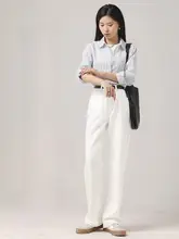 嬉しいデザインのホワイトデニムパンツ【レディース・ルーズフィット・梨型シルエット・長めの丈】