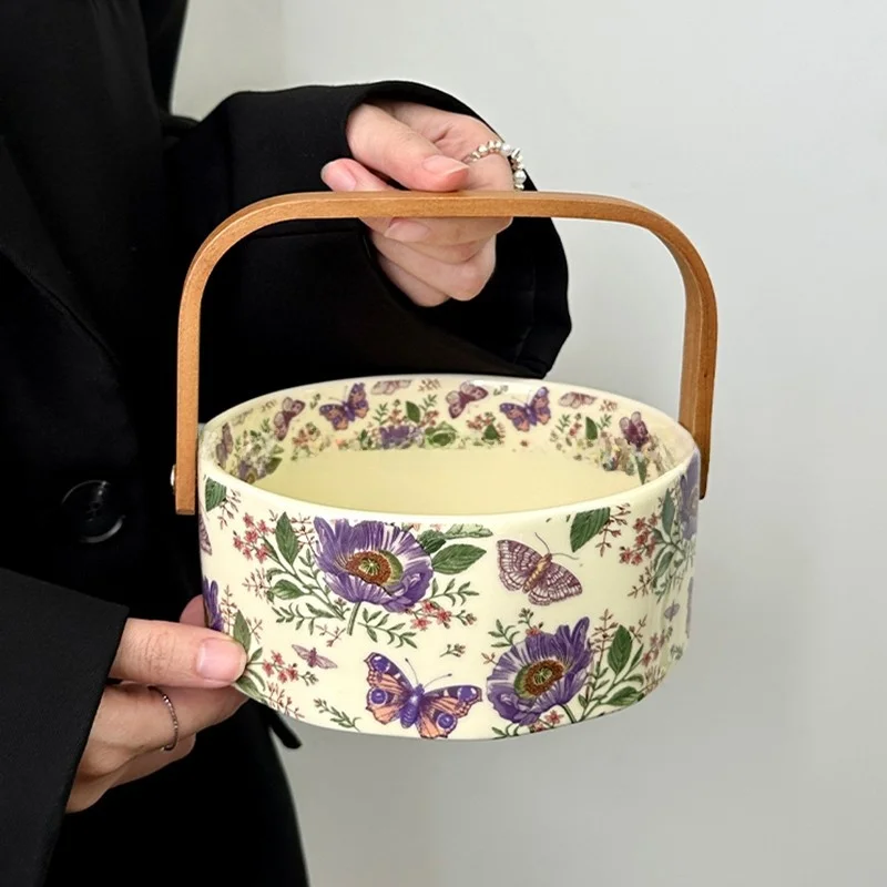 ビンテージデザインの紫菀花陶器製フルーツバスケット：おしゃれなピクニックやホームパーティーに最適な収納ソリューション