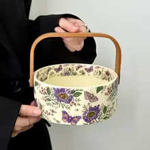 ビンテージデザインの紫菀花陶器製フルーツバスケット【おしゃれな家庭用・スナック皿】