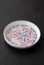 青花模様の陶製お茶セット用トレー【高級感ある蓋付き茶碗・点心皿】
