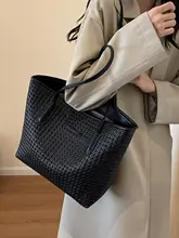 レトロ編み込みデザインの通勤トートバッグ【大容量・シンプル・ママバッグ】