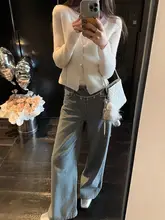 ブルーストライプのワイドレッグデニムパンツ【春夏用・フィット・ストレートシルエット】（セットアップ対応）