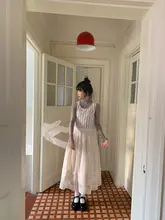 フランス風 シースルー素材のルーズフィットニットトップス【カジュアル・長袖・女性用】