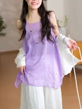 彩色デザインの重ね着に最適！極上の柔らかさ 麻製ノースリーブTシャツ【女性用・キャミソールタイプ】